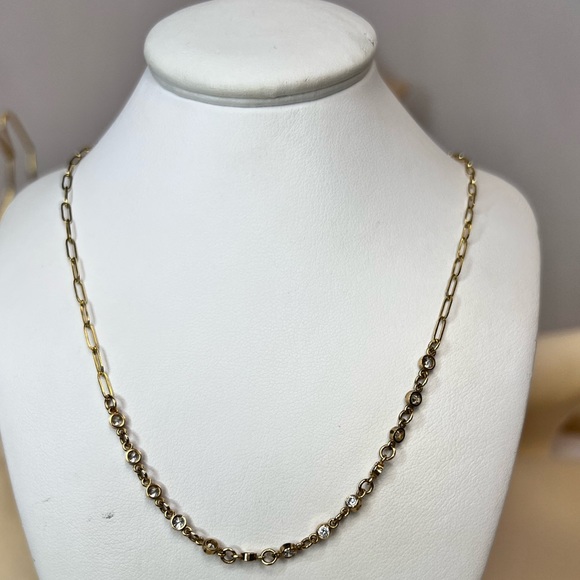 Stunning Basel Set Diamond In Paperclip Necklace Chain In 14K Yellow Gold 18" - Picture 9 of 16